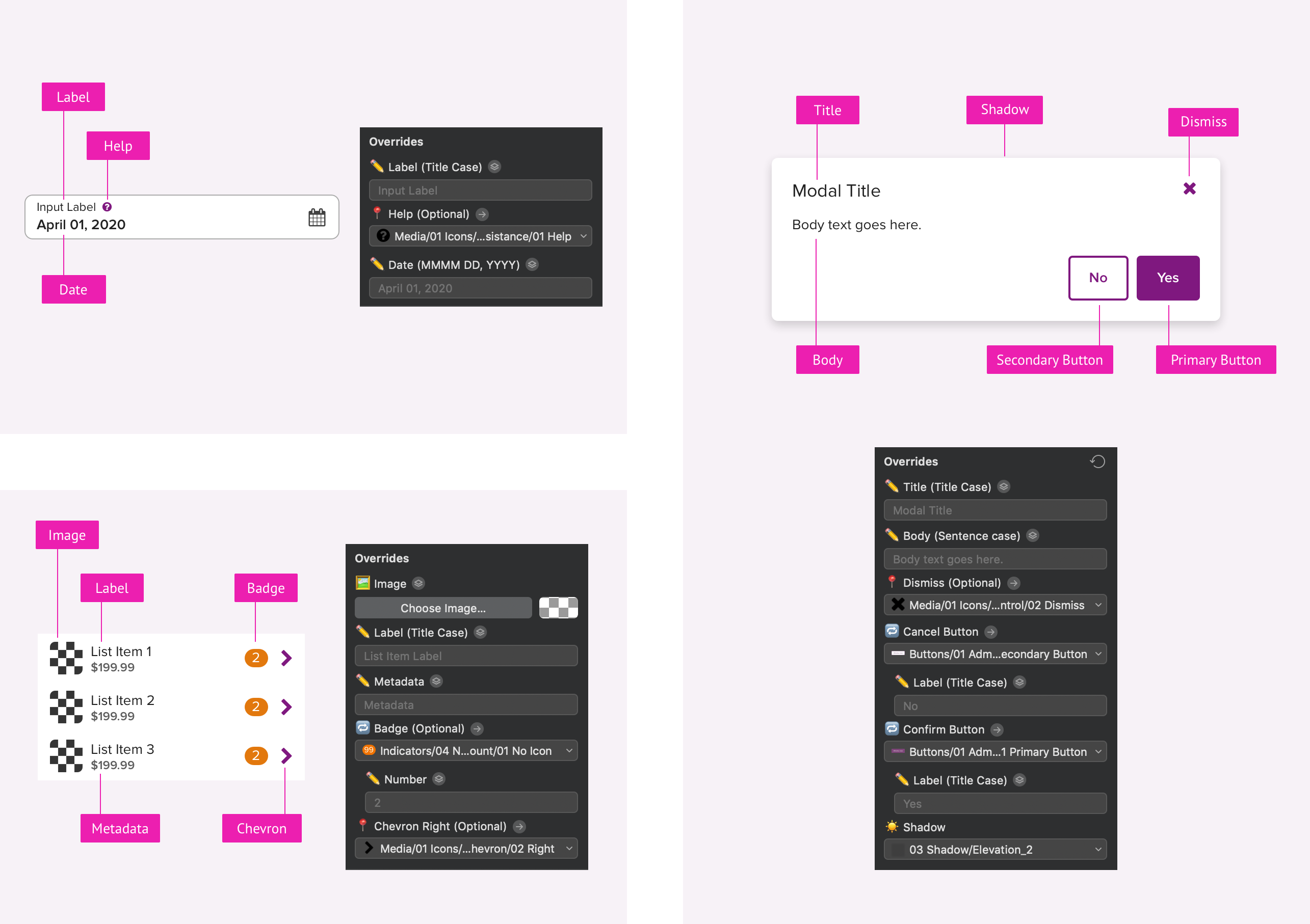 override setting for input, modal and list item