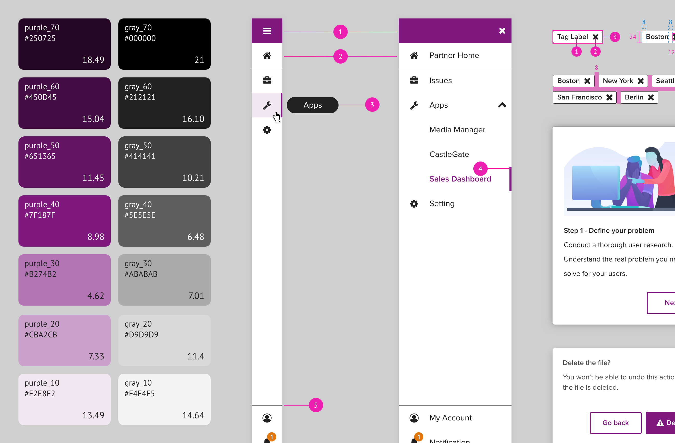 color palette, navigation and overlay components in homebase design system