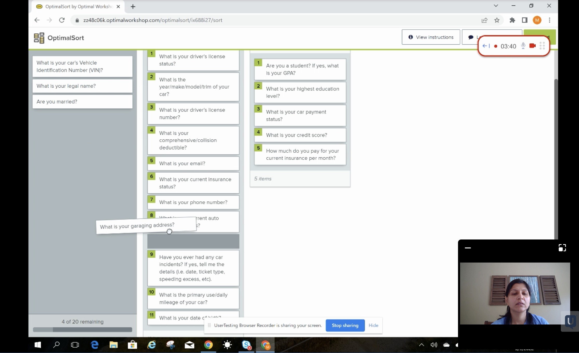 a female user ranks the questions into two groups